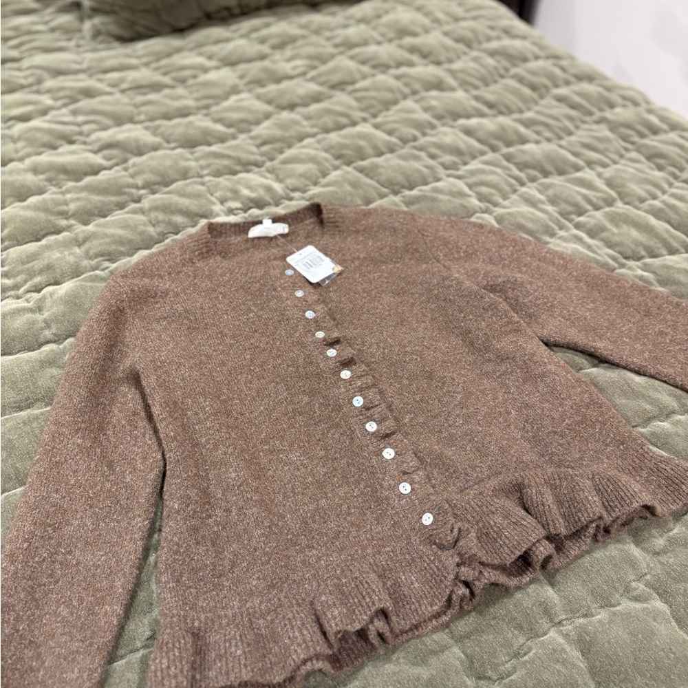 Elegant Brown Ruffle Cardigan